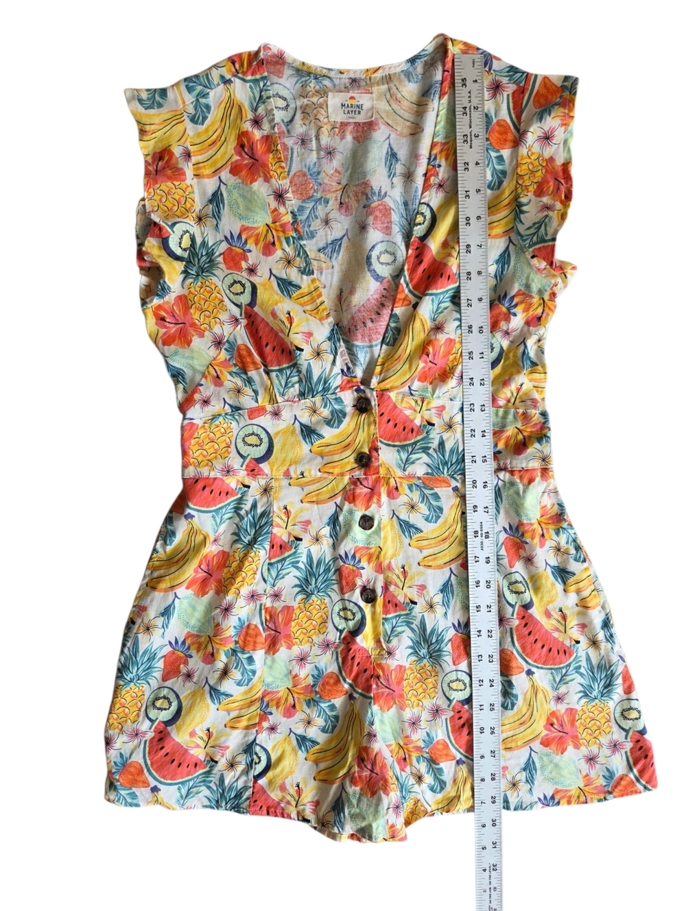 Marine Layer Camila Tropical Fruit Hemp Natural Fiber Romper Small - Picture 6 of 10